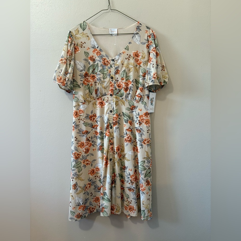 SirenLily Floral Button Front Floral V-Neck Dress Womens size XL NWT!!